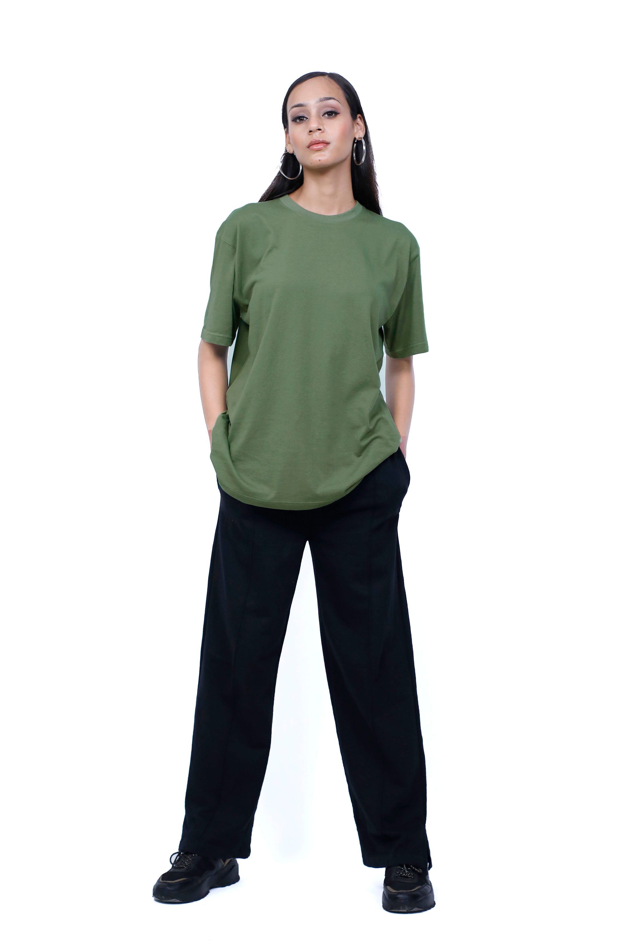 casual look, olive hreen t-shirt, plain t-shirt , activewear, casual wear , women top