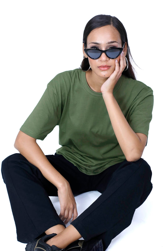 Olive oversized t-shirt women.