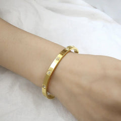 Gift for Her, gold bangle, anti-tarnish, women bracelet, love bracelet, Gold Bracelet, Minimal Jewelry, studded bracelet, rhinestone studded