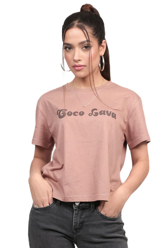 GraphicTee, Cotton t-shirt, best cotton t-shirts for summer, brown t-shirt, printed t-shirt, affordable graphic t-shirts women, cute printed cotton tee for daily wear, trendy graphic crop top India, brown graphic cotton t-shirt.