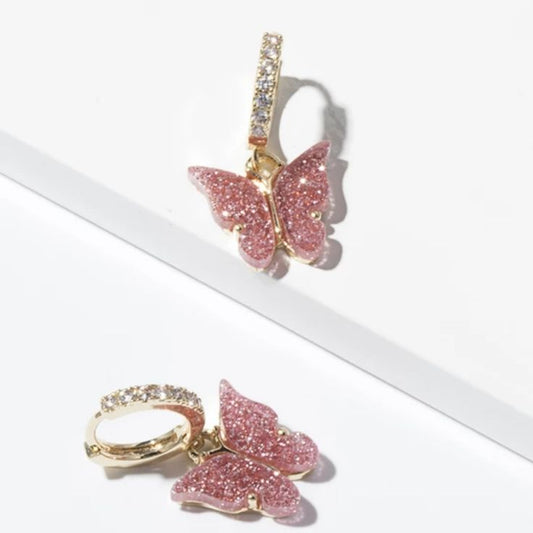 Butterfly Huggie Hoops Pink