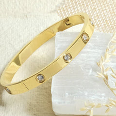 Gift for Her, gold bangle, anti-tarnish, women bracelet, love bracelet, Gold Bracelet, Minimal Jewelry, studded bracelet, rhinestone studded