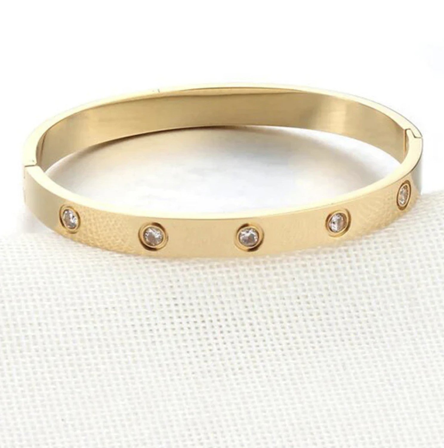 Gift for Her, gold bangle, anti-tarnish, women bracelet, love bracelet, Gold Bracelet, Minimal Jewelry, studded bracelet, rhinestone studded