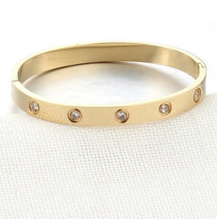 Gift for Her, gold bangle, anti-tarnish, women bracelet, love bracelet, Gold Bracelet, Minimal Jewelry, studded bracelet, rhinestone studded