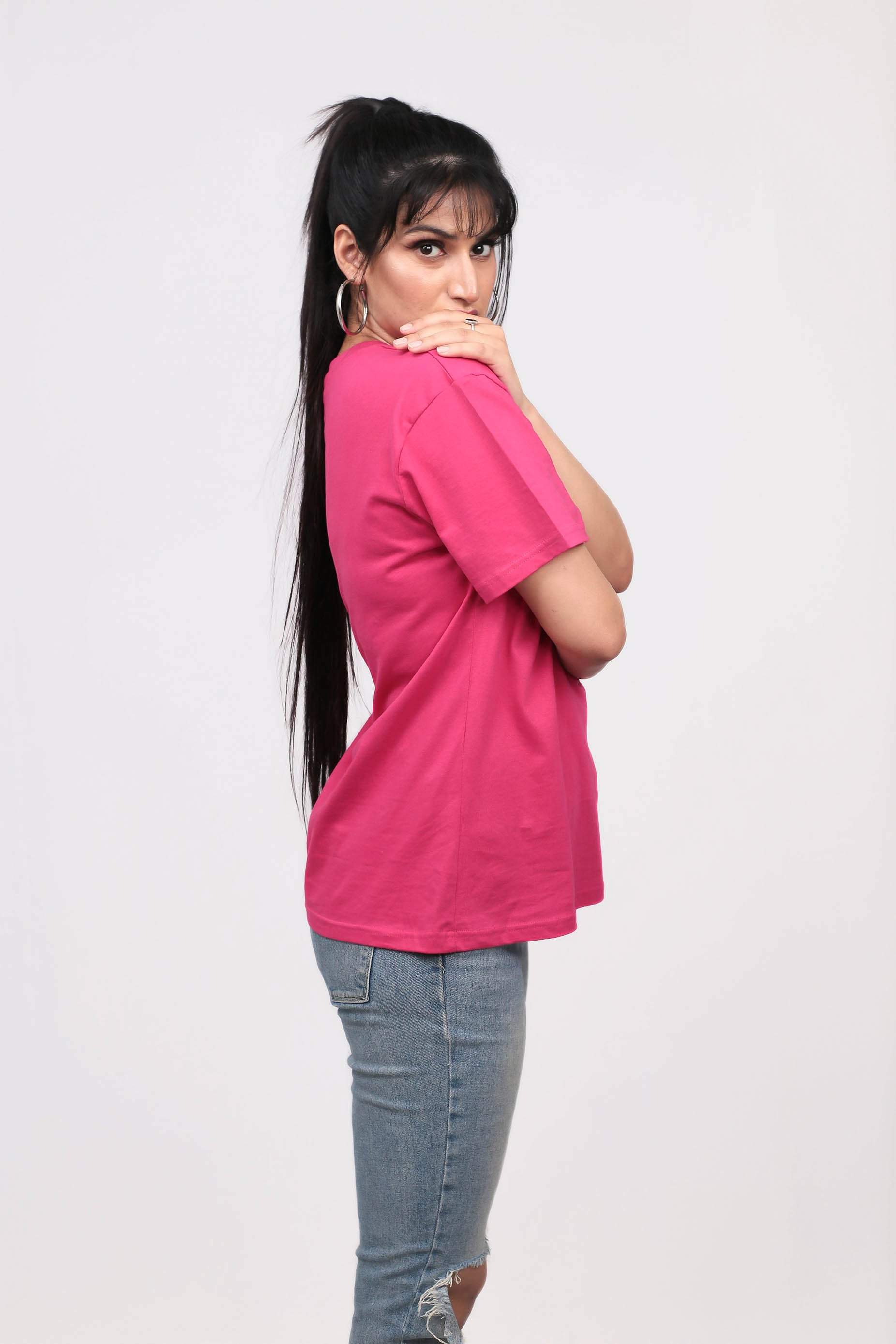 Fuschia Oversized Solid Tee-Slayink-
