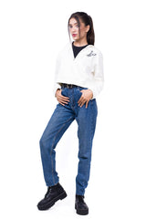 Zipper Crop Hoodie White - Fleece-Slayink-CASUAL,casualwear,Cotton,Crop Sweatshirt,Crop top,Dropshoulder,Hoodie,Loungewear,SWEATSHIRT,Sweattop,Westernwear,Winter,winterclothing