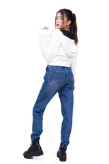 Zipper Crop Hoodie White - Fleece-Slayink-CASUAL,casualwear,Cotton,Crop Sweatshirt,Crop top,Dropshoulder,Hoodie,Loungewear,SWEATSHIRT,Sweattop,Westernwear,Winter,winterclothing,Women winter outfit, women winter clothing