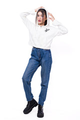 Zipper Crop Hoodie White - Fleece-Slayink-CASUAL,casualwear,Cotton,Crop Sweatshirt,Crop top,Dropshoulder,Hoodie,Loungewear,SWEATSHIRT,Sweattop,Westernwear,Winter,winterclothing,Women winter outfit, women winter clothing