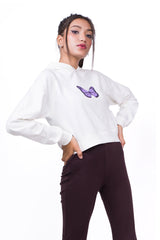 Crop Hoodie White-Slayink-CASUAL,casualwear,Cotton,Crop Sweatshirt,Crop top,Dropshoulder,Hoodie,Loungewear,SWEATSHIRT,Sweattop,Westernwear,Winter,winterclothing