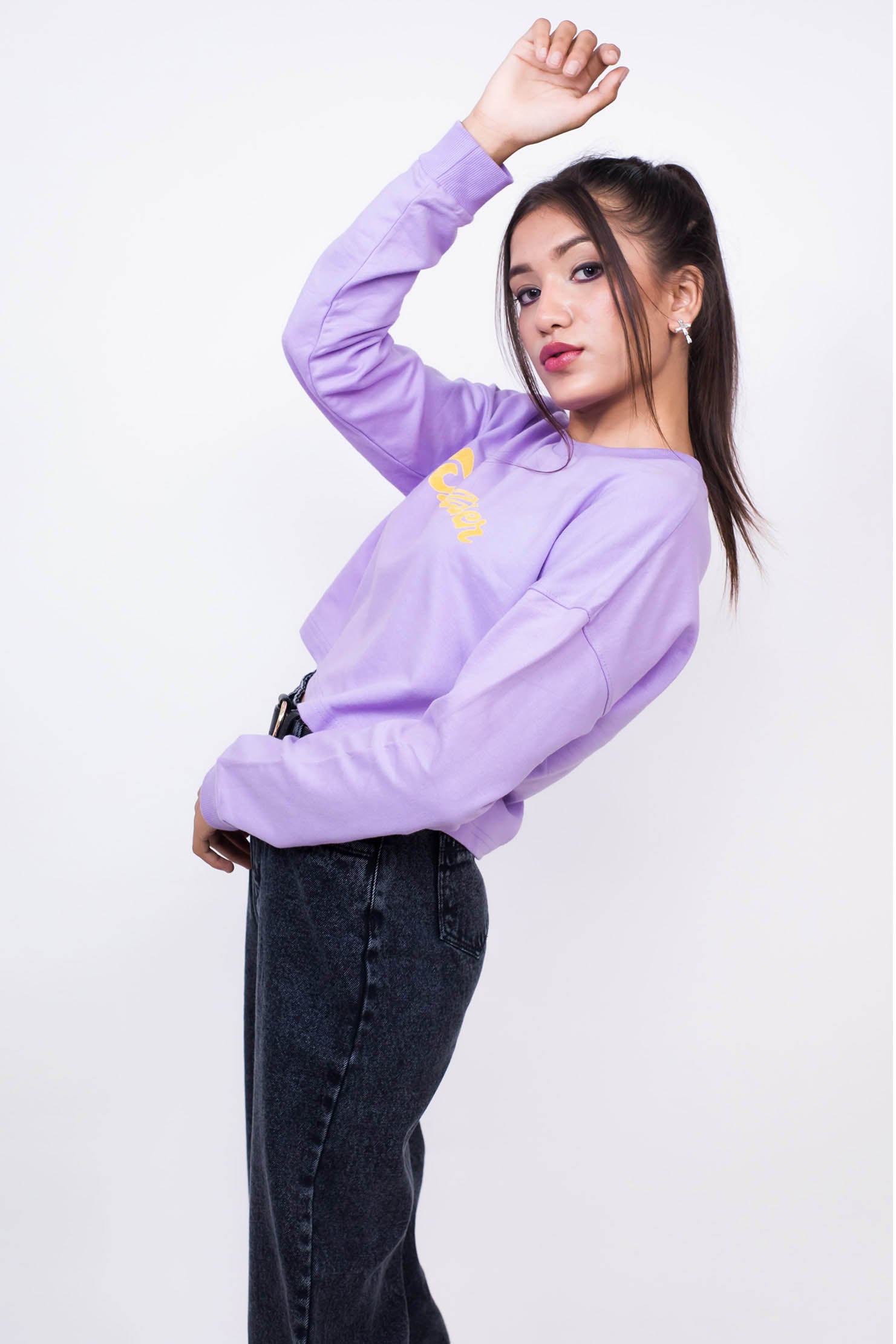 Crop Sweatshirt Lilac-Slayink-CASUAL,casualwear,Cotton,Crop Sweatshirt,Crop top,Dropshoulder,Loungewear,SWEATSHIRT,Sweattop,Westernwear,Winter,winterclothing