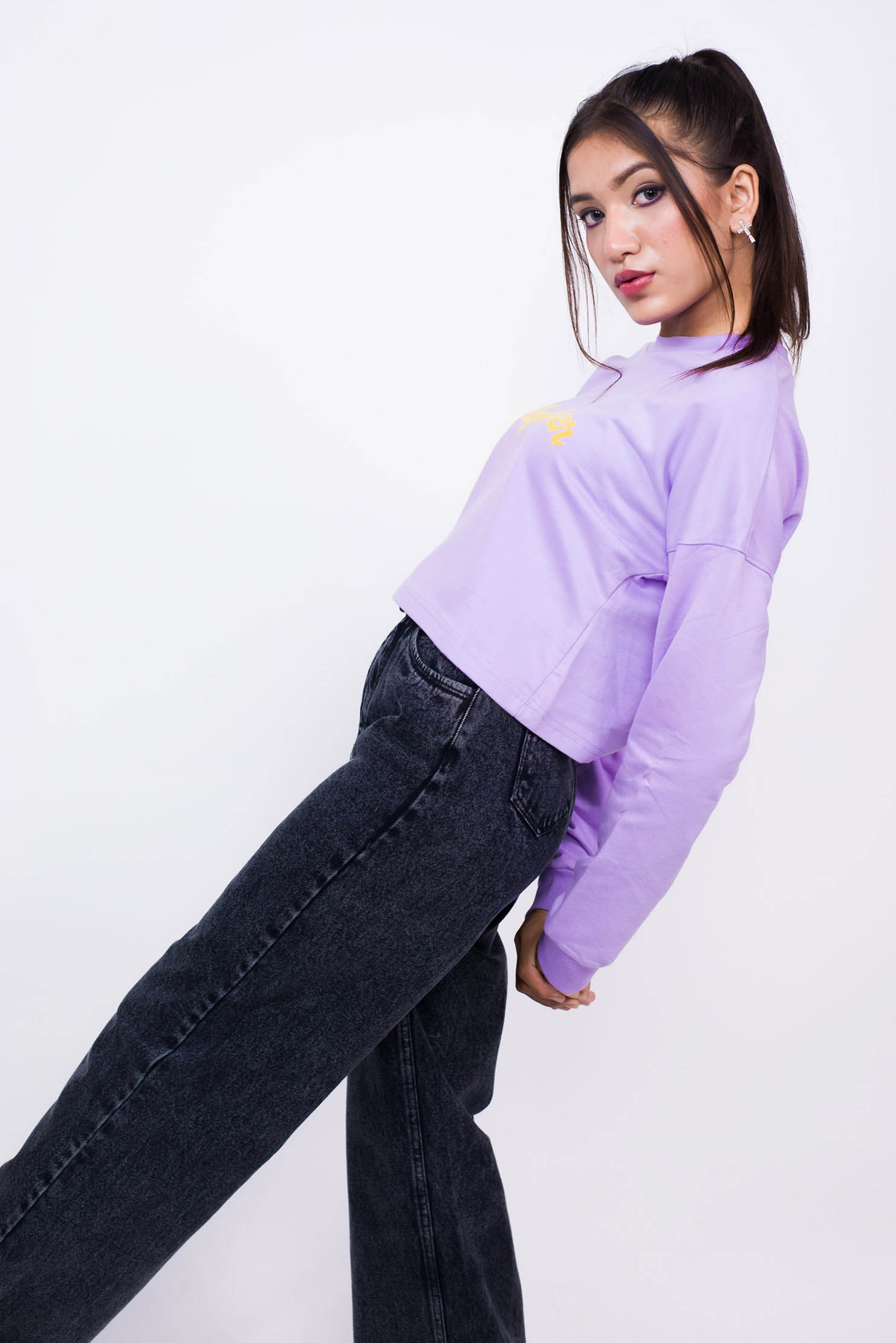 Crop Sweatshirt Lilac-Slayink-CASUAL,casualwear,Cotton,Crop Sweatshirt,Crop top,Dropshoulder,Loungewear,SWEATSHIRT,Sweattop,Westernwear,Winter,winterclothing
