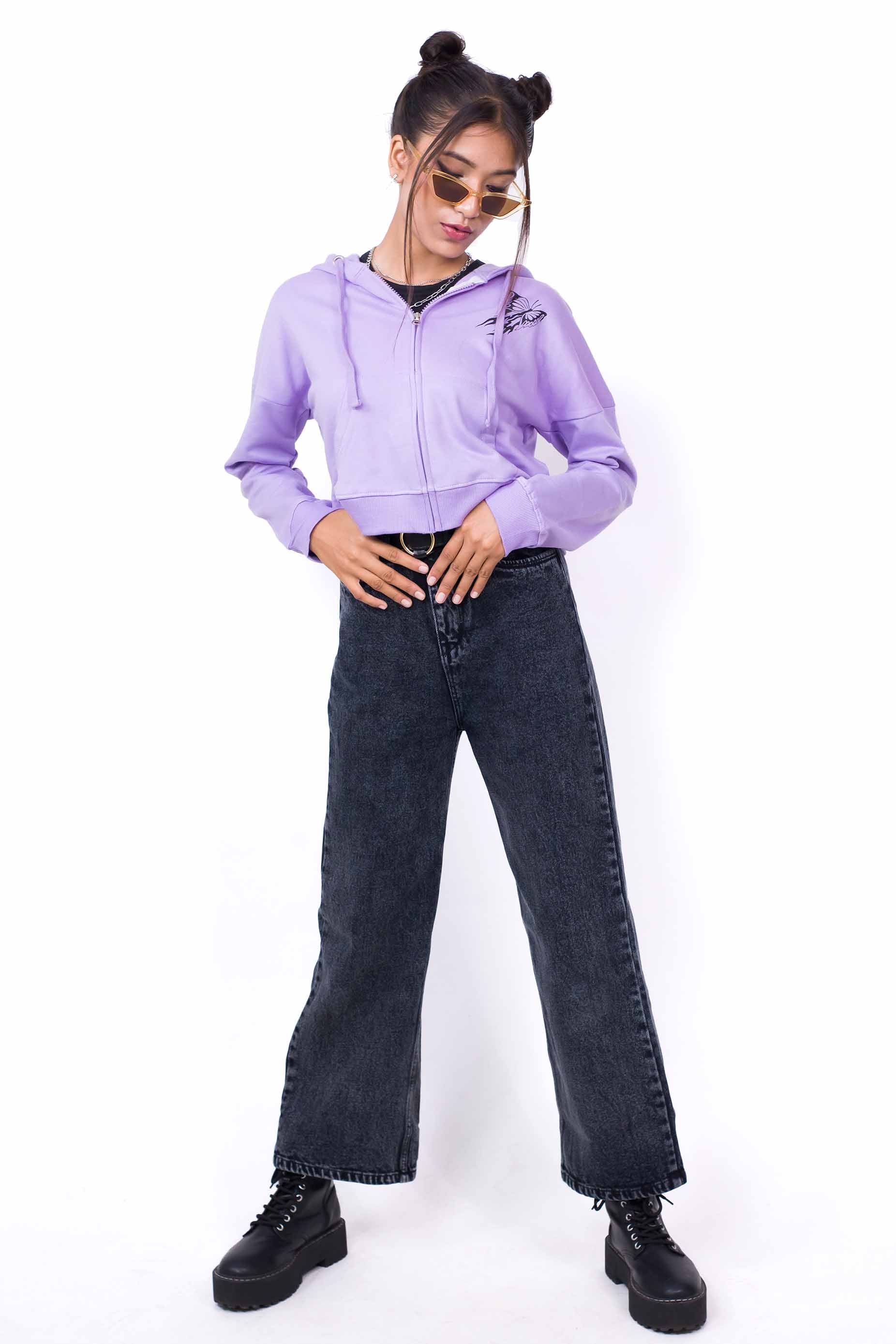 Zipper Crop Hoodie Lilac - Fleece-Slayink-CASUAL,casualwear,Cotton,Crop Sweatshirt,Crop top,Dropshoulder,Hoodie,Loungewear,SWEATSHIRT,Sweattop,Westernwear,Winter,winterclothing