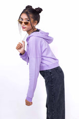 Zipper Crop Hoodie Lilac - Fleece-Slayink-CASUAL,casualwear,Cotton,Crop Sweatshirt,Crop top,Dropshoulder,Hoodie,Loungewear,SWEATSHIRT,Sweattop,Westernwear,Winter,winterclothing