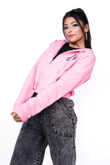 Zipper Crop Hoodie Pink - Fleece-Slayink-CASUAL,casualwear,Cotton,Crop Sweatshirt,Crop top,Dropshoulder,Hoodie,Loungewear,SWEATSHIRT,Sweattop,Westernwear,Winter,winterclothing