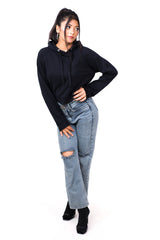 Crop Hoodie Black-Slayink-CASUAL,casualwear,Cotton,Crop Sweatshirt,Crop top,Hoodie,Loungewear,Sweattop,Westernwear,Winter,winterclothing