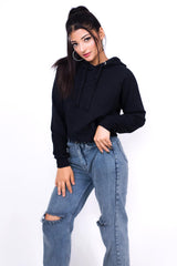 Crop Hoodie Black-Slayink-CASUAL,casualwear,Cotton,Crop Sweatshirt,Crop top,Hoodie,Loungewear,Sweattop,Westernwear,Winter,winterclothing