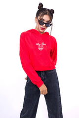 Crop Hoodie Red-Slayink-CASUAL,casualwear,Cotton,Crop Sweatshirt,Crop top,Dropshoulder,Hoodie,Loungewear,SWEATSHIRT,Sweattop,Westernwear,Winter,winterclothing