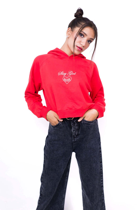 Crop Hoodie Red-Slayink-CASUAL,casualwear,Cotton,Crop Sweatshirt,Crop top,Dropshoulder,Hoodie,Loungewear,SWEATSHIRT,Sweattop,Westernwear,Winter,winterclothing
