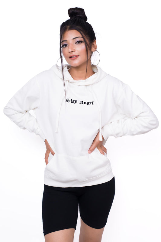 Embroidered Oversized Hoodie White - Fleece-Slayink-CASUAL,casualwear,Cotton,Dropshoulder,Hoodie,Loungewear,Oversized,SWEATSHIRT,Westernwear,Winter,winterclothing