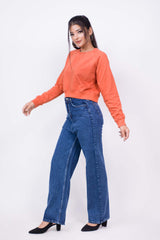 Raglan Sleeve Crop Sweatshirt Copper - Fleece-Slayink-CASUAL,casualwear,Cotton,Crop Sweatshirt,Crop top,Loungewear,SWEATSHIRT,Sweattop,Westernwear,Winter,winterclothing