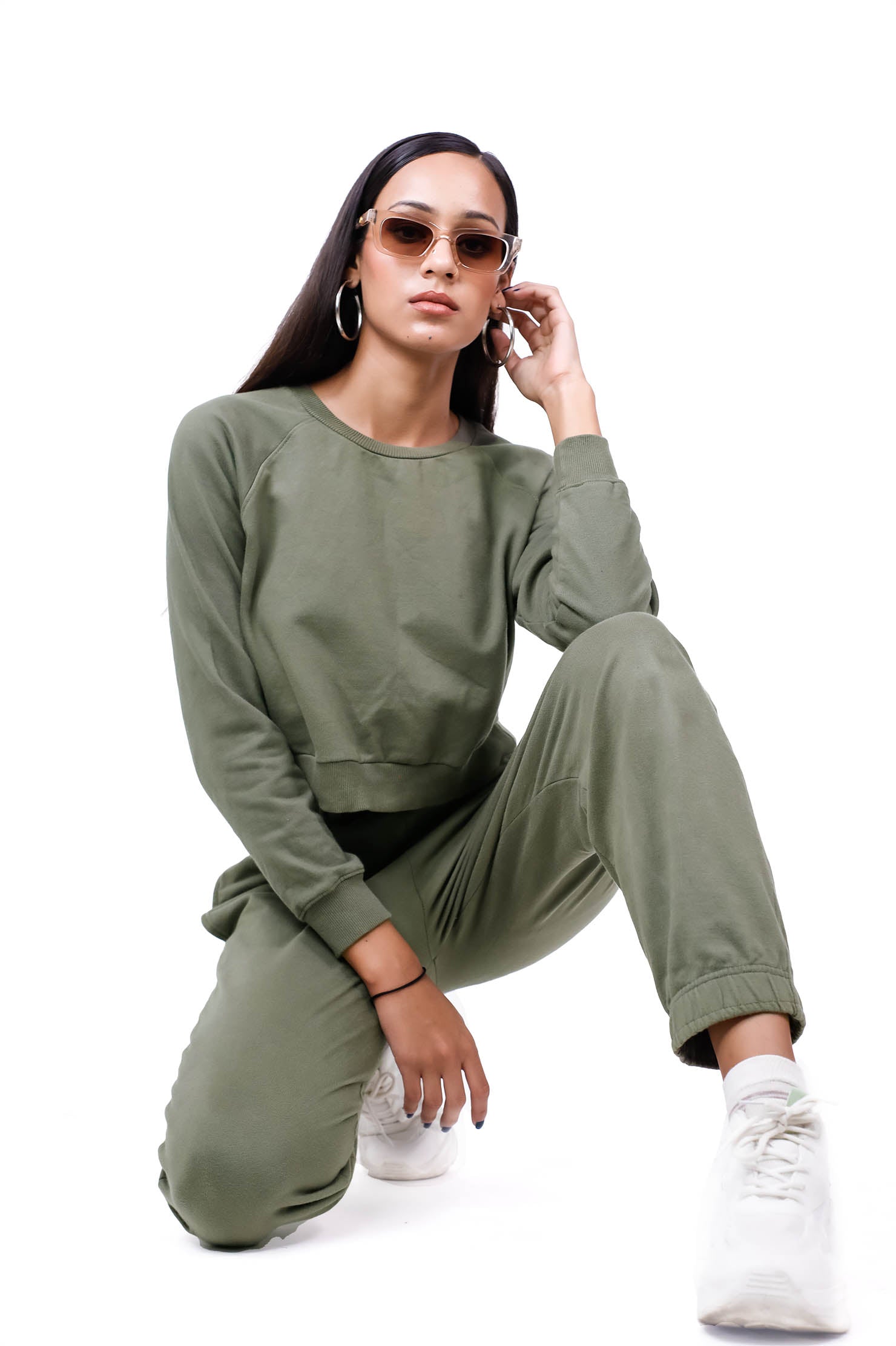 Olive Loungewear Set-Slayink-bottoms,CASUAL,casualwear,Cotton,Crop top,Hoodie,joggers,Loungewear,SWEATSHIRT,Sweattop,trackpants,Westernwear,Winter,winterclothing