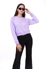 Raglan Sleeve Crop Sweatshirt Lilac - Fleece-Slayink-CASUAL,casualwear,Cotton,Crop Sweatshirt,Crop top,Loungewear,SWEATSHIRT,Sweattop,Westernwear,Winter,winterclothing,women winter outfit, women winter style, women winterwear