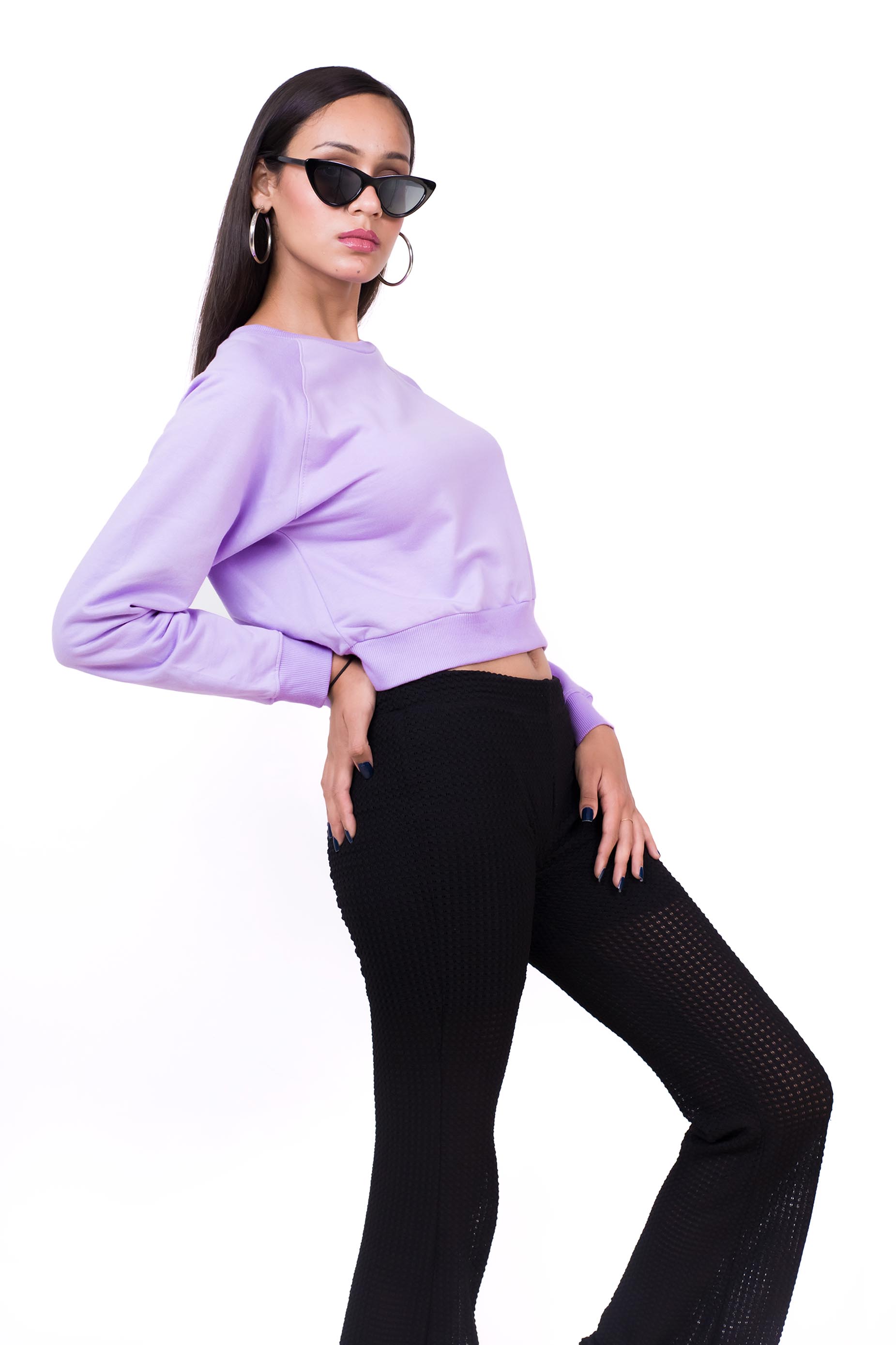 Raglan Sleeve Crop Sweatshirt Lilac - Fleece-Slayink-CASUAL,casualwear,Cotton,Crop Sweatshirt,Crop top,Loungewear,SWEATSHIRT,Sweattop,Westernwear,Winter,winterclothing,women winter outfit, women winter style, women winterwear