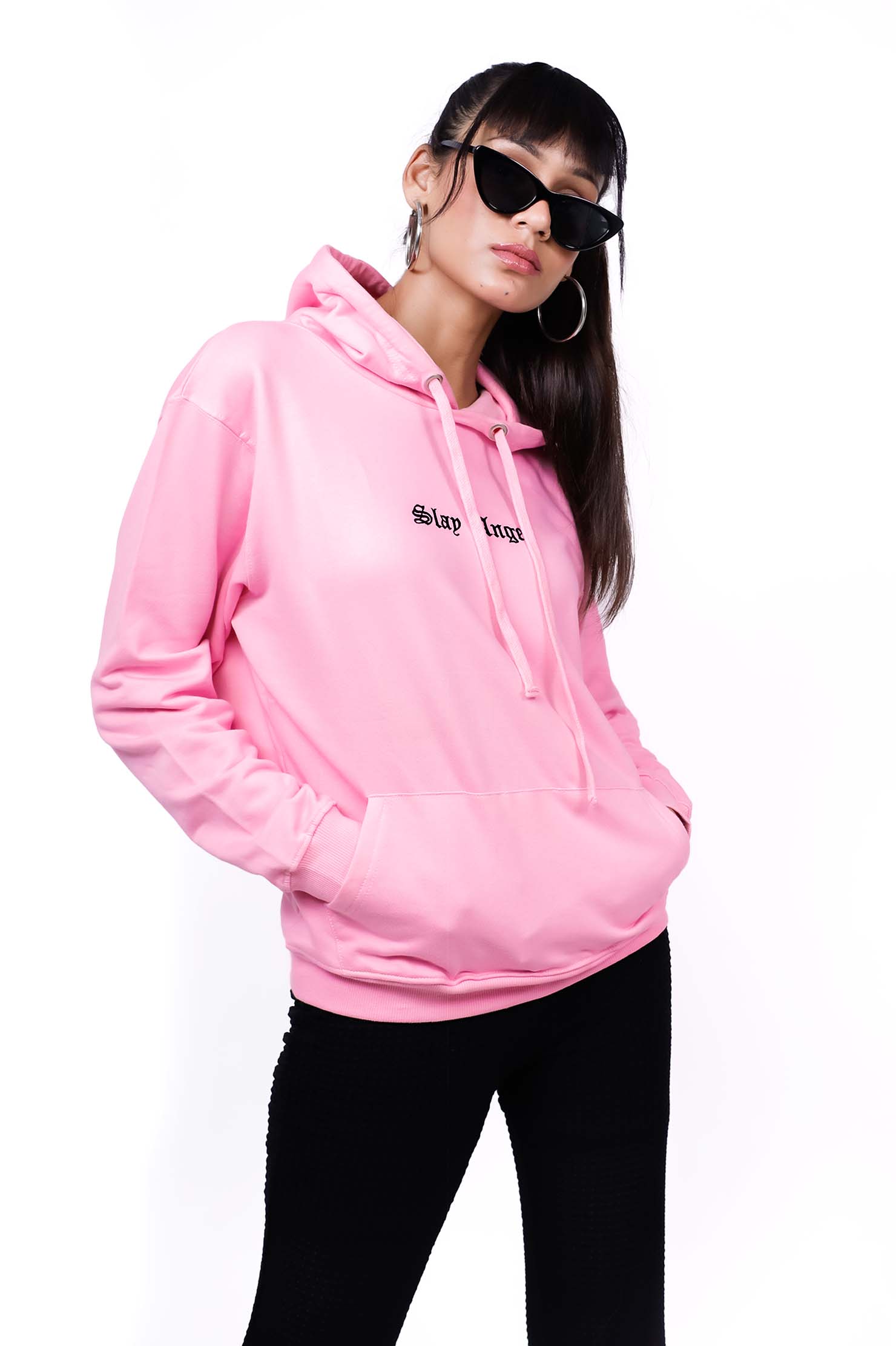Embroidered Oversized Hoodie Pink - Fleece-Slayink-CASUAL,casualwear,Cotton,Crop top,Dropshoulder,Hoodie,Loungewear,Oversized,SWEATSHIRT,Westernwear,Winter,winterclothing