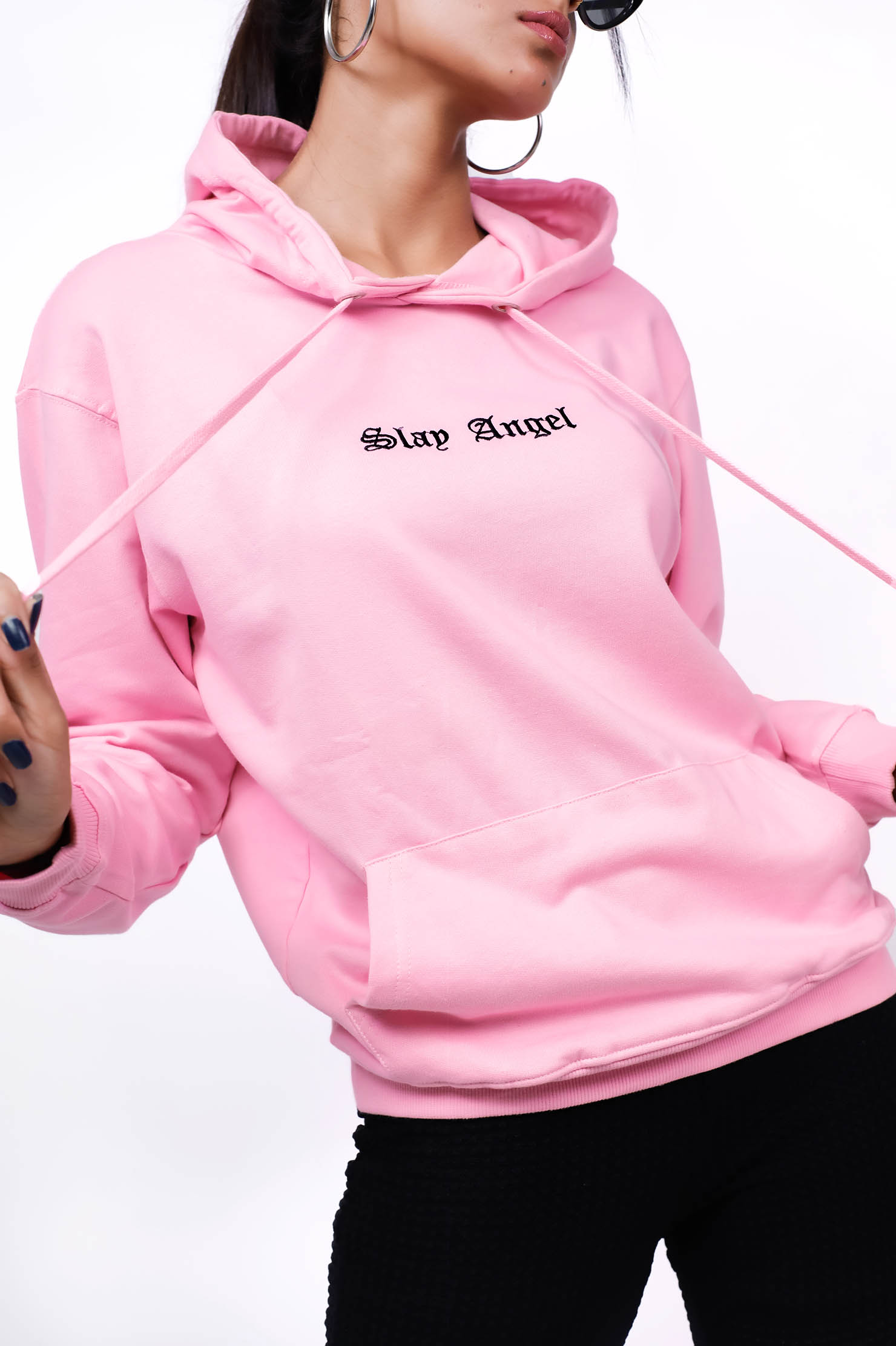 Embroidered Oversized Hoodie Pink - Fleece-Slayink-CASUAL,casualwear,Cotton,Crop top,Dropshoulder,Hoodie,Loungewear,Oversized,SWEATSHIRT,Westernwear,Winter,winterclothing