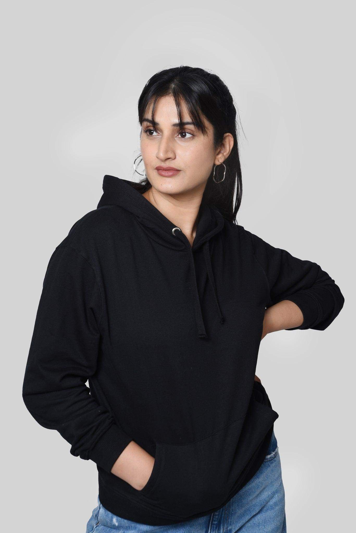 Relaxed Fit Hoodie Black - Fleece-Slayink-CASUAL,casualwear,Cotton,Crop Sweatshirt,Dropshoulder,Hoodie,Loungewear,SWEATSHIRT,Westernwear,Winter,winterclothing