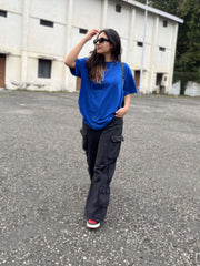 women oversized blue T-shirt, oversized blue t-shirt