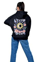 Printed Black oversized Hoodie