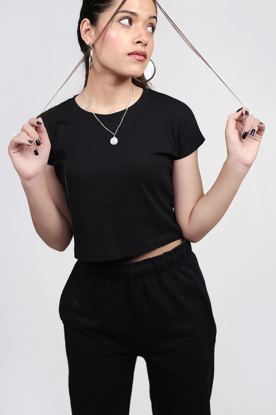 Women Black Solid Cotton Crop Top