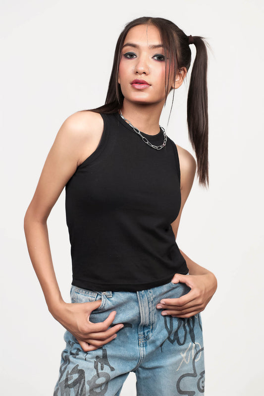 Slayink Women Black Cotton Tank Top