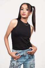 Slayink Women Black Cotton Tank Top