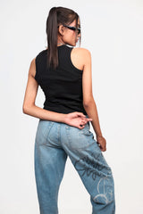 Slayink Women Black Cotton Tank Top