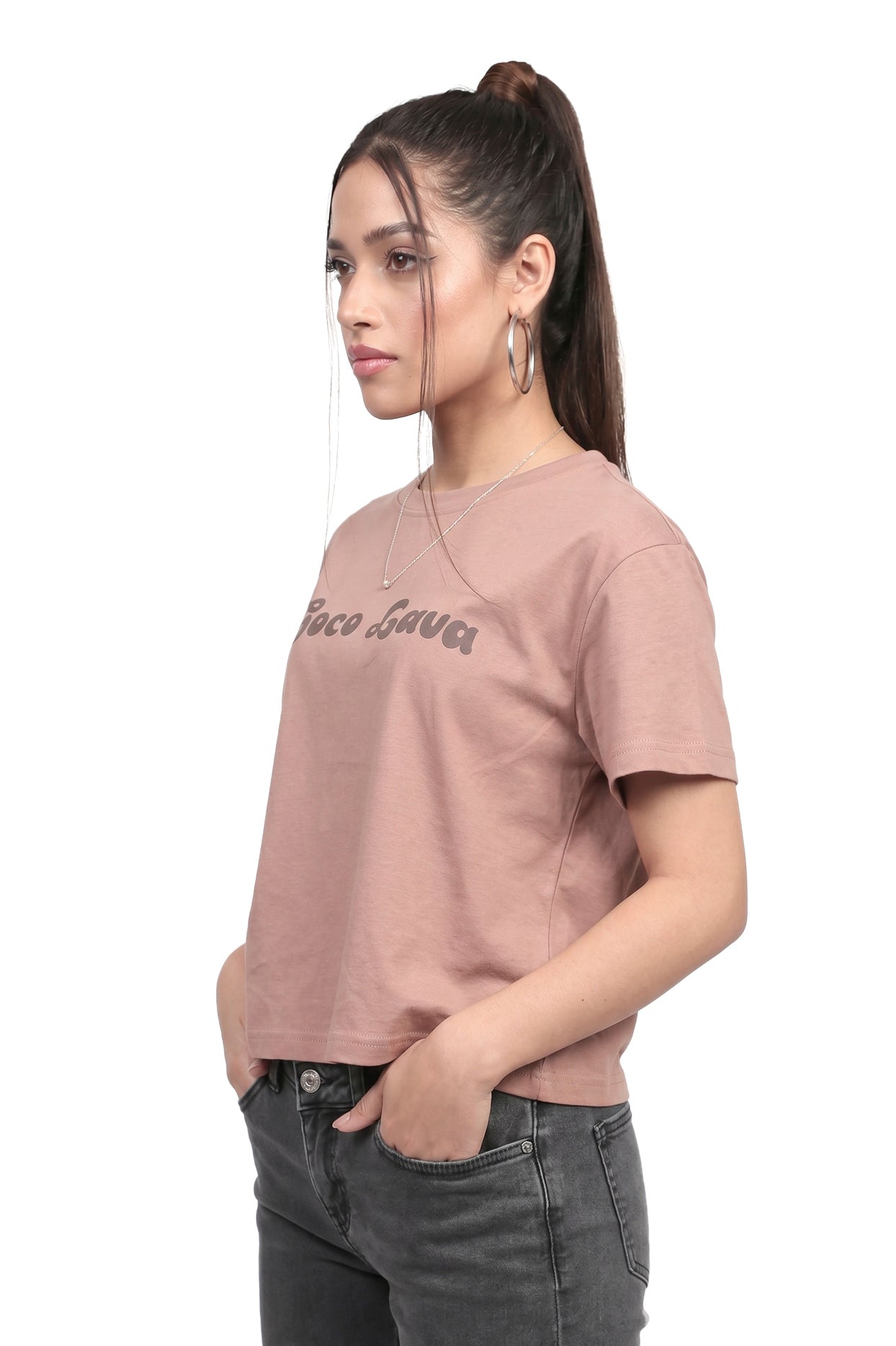 GraphicTee, Cotton t-shirt, best cotton t-shirts for summer, brown t-shirt, printed t-shirt, affordable graphic t-shirts women, cute printed cotton tee for daily wear, trendy graphic crop top India, brown graphic cotton t-shirt.