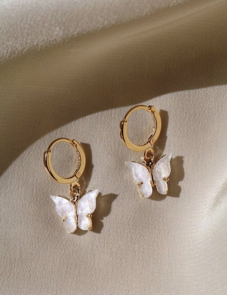 Butterfly Huggie Hoops White