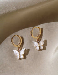 Butterfly Huggie Hoops White