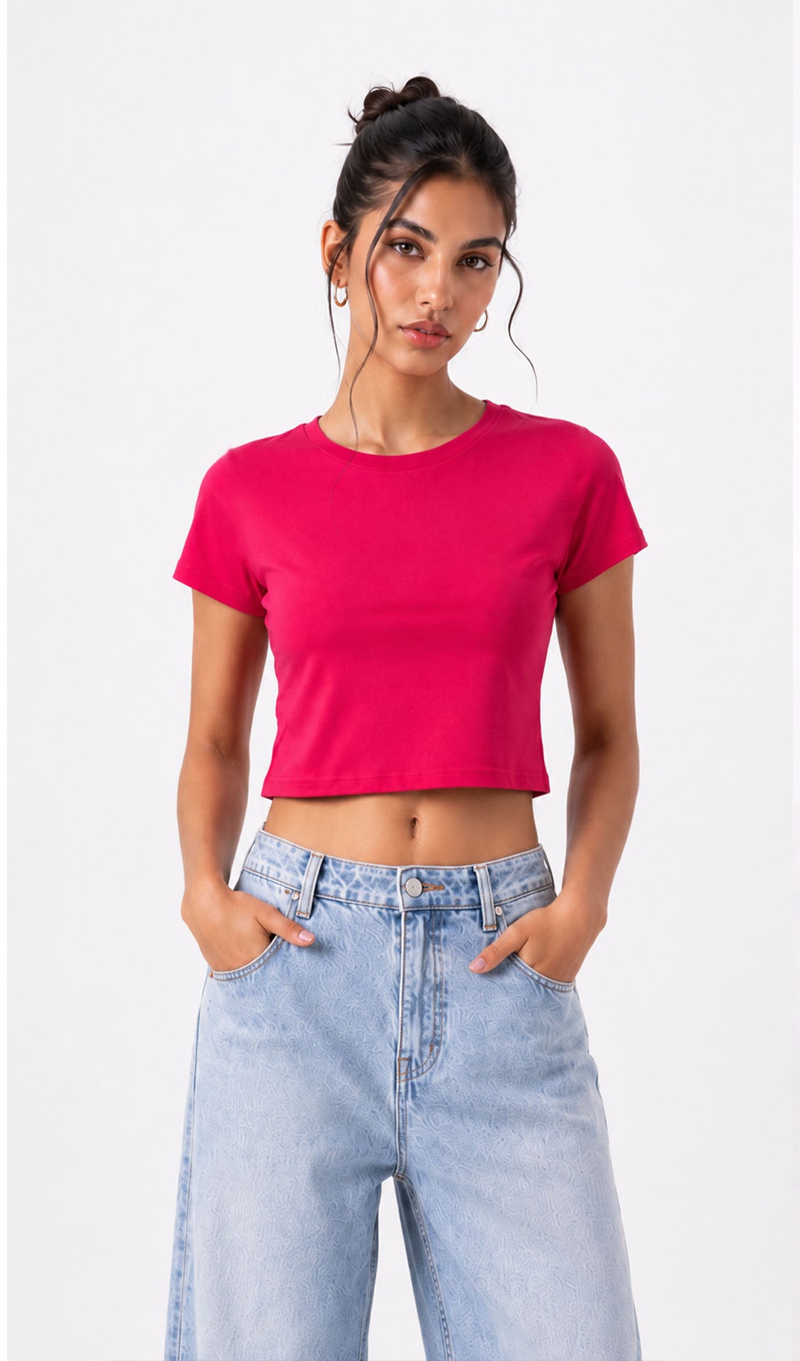 pink crop top, hot pink crop top, women's crop top, pink top for women, trendy crop top, fashion crop top, summer crop top, casual crop top, stylish pink top, crop top outfit, women's fashion top, trendy women's top, college outfit ideas, casual fashion for women, ripped jeans outfit, street style women, cute crop top, girls crop top, pink fashion top, modern crop top, chic crop top, fitted crop top, cropped tank top, women's casual wear, summer fashion women, Gen Z fashion, aesthetic outfit, crop top