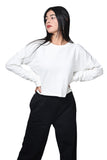 Crop Sweatshirt White-Slayink-CASUAL,casualwear,Cotton,Crop Sweatshirt,Crop top,Dropshoulder,Loungewear,SWEATSHIRT,Sweattop,Westernwear,Winter,winterclothing