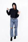 Crop Hoodie Black-Slayink-CASUAL,casualwear,Cotton,Crop Sweatshirt,Crop top,Hoodie,Loungewear,Sweattop,Westernwear,Winter,winterclothing