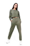 Olive Loungewear Set-Slayink-bottoms,CASUAL,casualwear,Cotton,Crop top,Hoodie,joggers,Loungewear,SWEATSHIRT,Sweattop,trackpants,Westernwear,Winter,winterclothing