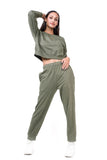 Olive Loungewear Set-Slayink-bottoms,CASUAL,casualwear,Cotton,Crop top,Hoodie,joggers,Loungewear,SWEATSHIRT,Sweattop,trackpants,Westernwear,Winter,winterclothing