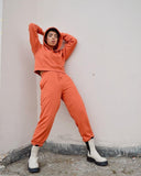 Orange joggers,orange high waisted cotton joggers, high waisted joggers, casual wear joggers, comfortable joggers, breathable joggers, stylish joggers, women's joggers, versatile joggers, premium joggers