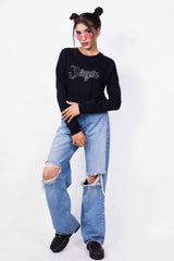 Black sweatshirt, Terry cotton sweatshirt,100% cotton sweatshirt, Black printed sweatshirt, Trendy black sweatshirt, Comfortable black sweatshirt, Casual black sweatshirt, Women's black sweatshirt, graphic sweatshirt, Stylish black sweatshirt