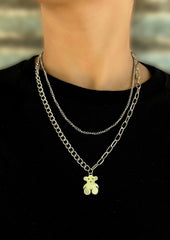 Teddy Silver Chain Necklace-Slayink-accessories,chain,chain necklace,jewellery,Multi-layer chain necklace,necklace,necklaces,Silver chain