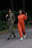 orange co-ord set, orange loungewear set, orange crop sweatshirt and joggers,100% cotton orange co-ord set, comfortable orange co-ord set, stylish orange loungewear, orange high waist joggers set, casual orange co-ord outfit