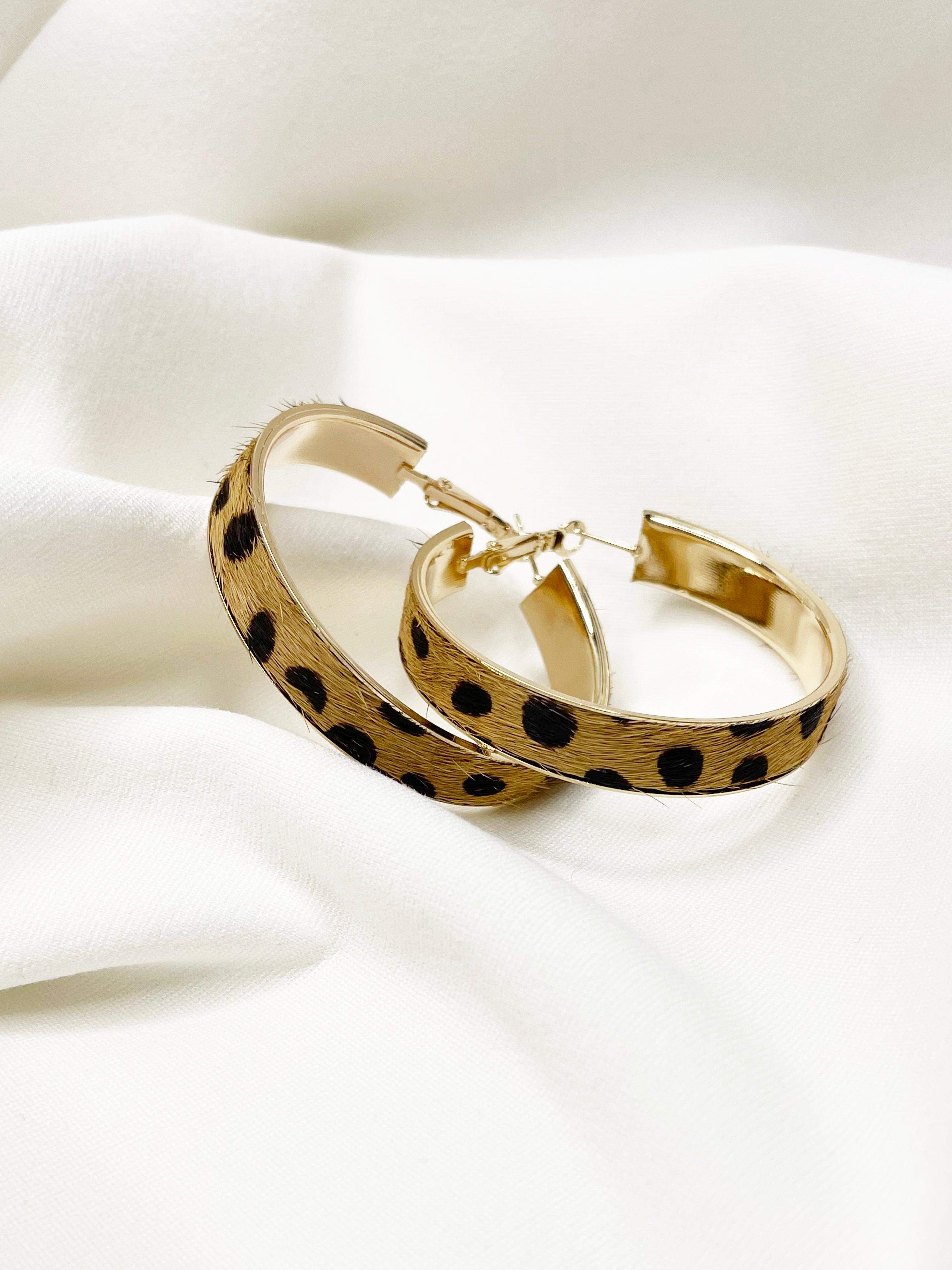 Faux Leopard Hoop Earrings-Slayink-accessories,animal print earrings,earrings,faux leopard hide hoop,Gold Earring,Gold hoops,hoops,jewellery,leopard print hoop,medium gold hoops