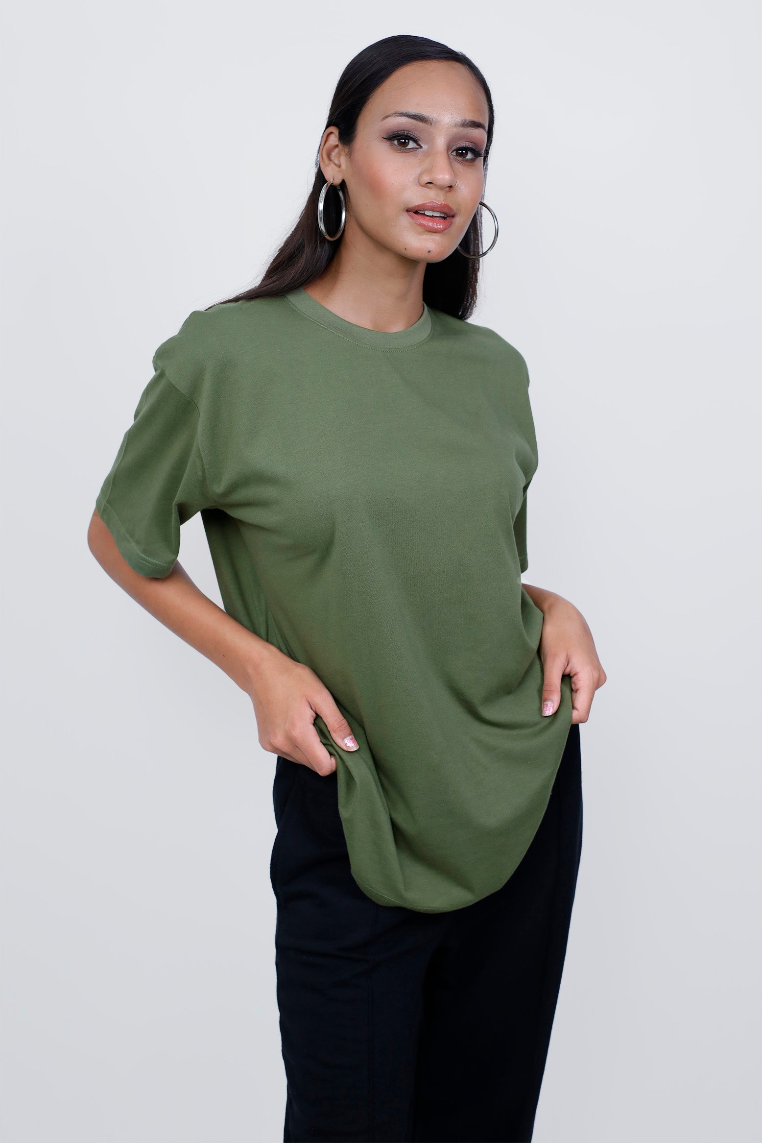 Oversized Olive Green Solid Tee